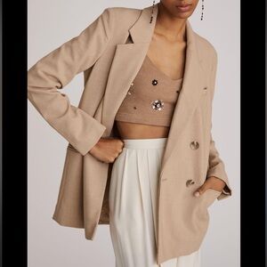 Anthropologie Beige Double-Breasted Blazer